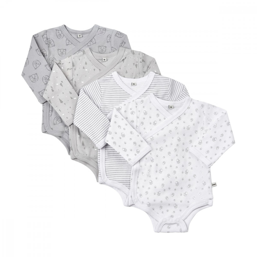 Pippi Langarm Wickelbody Set 4er in Grey, Gr. 56 -80 Pippi Langarm Wickelbody Set 4er in Grey, Gr. 56 -80