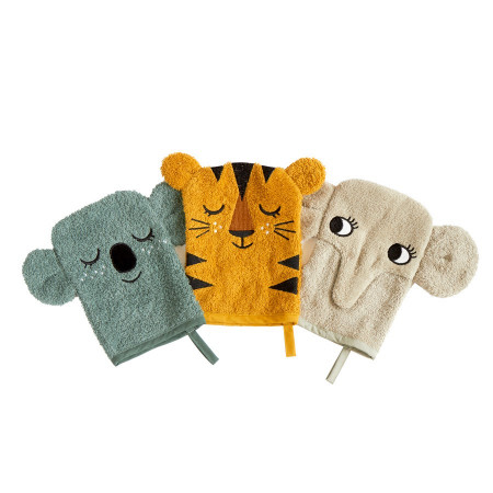 Roommate Waschlappen 3er Set Terry, Tiger, Elefant, Koala