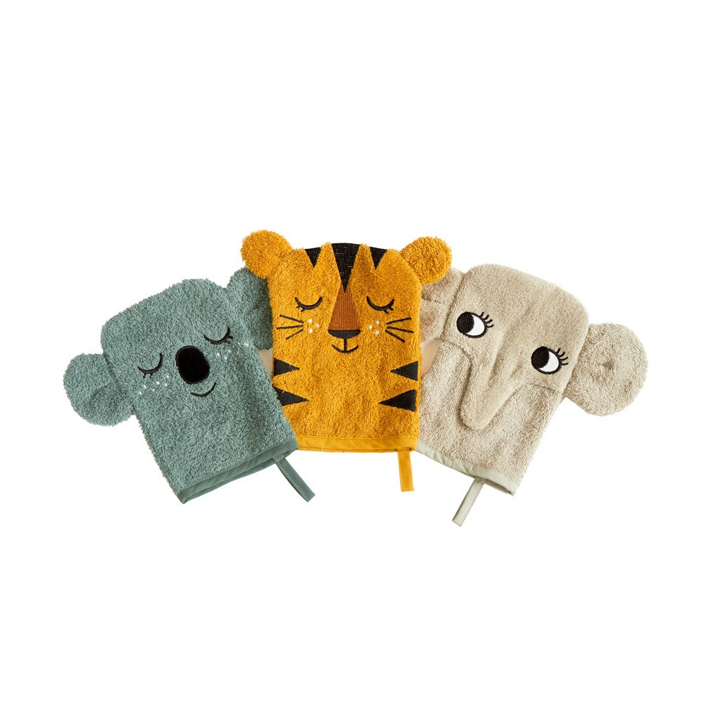 Roommate Waschlappen 3er Set Terry, Tiger, Elefant, Koala Roommate Waschlappen 3er Set Terry, Tiger, Elefant, Koala