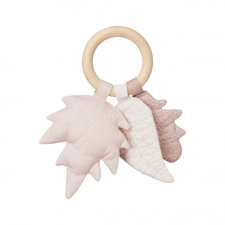 Rassel, Blätter, mit Holzring aus Ahorn - Mix Rose
