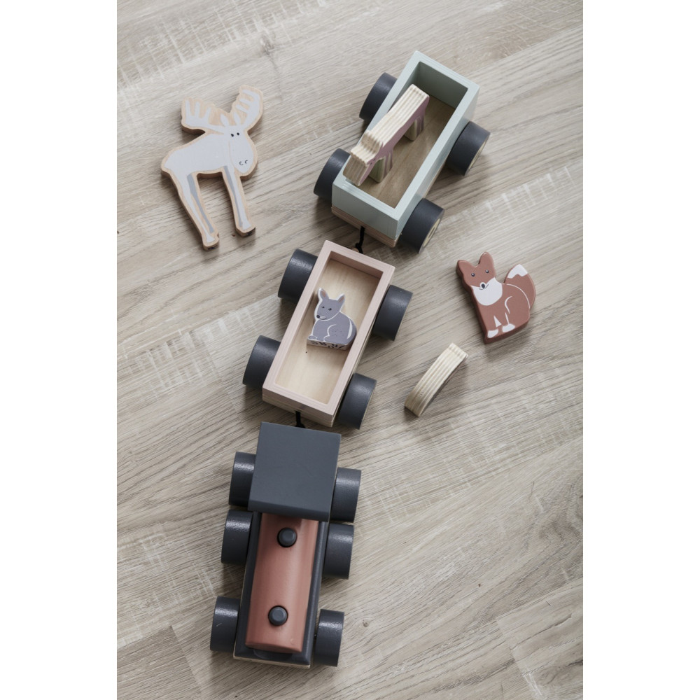 Kids Concept Zug mit Waldtieren aus Holz