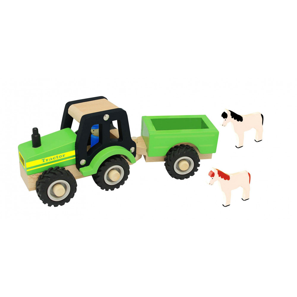 Magni Traktor mit Anhänger und Tieren aus Holz Magni Traktor mit Anhänger und Tieren aus Holz