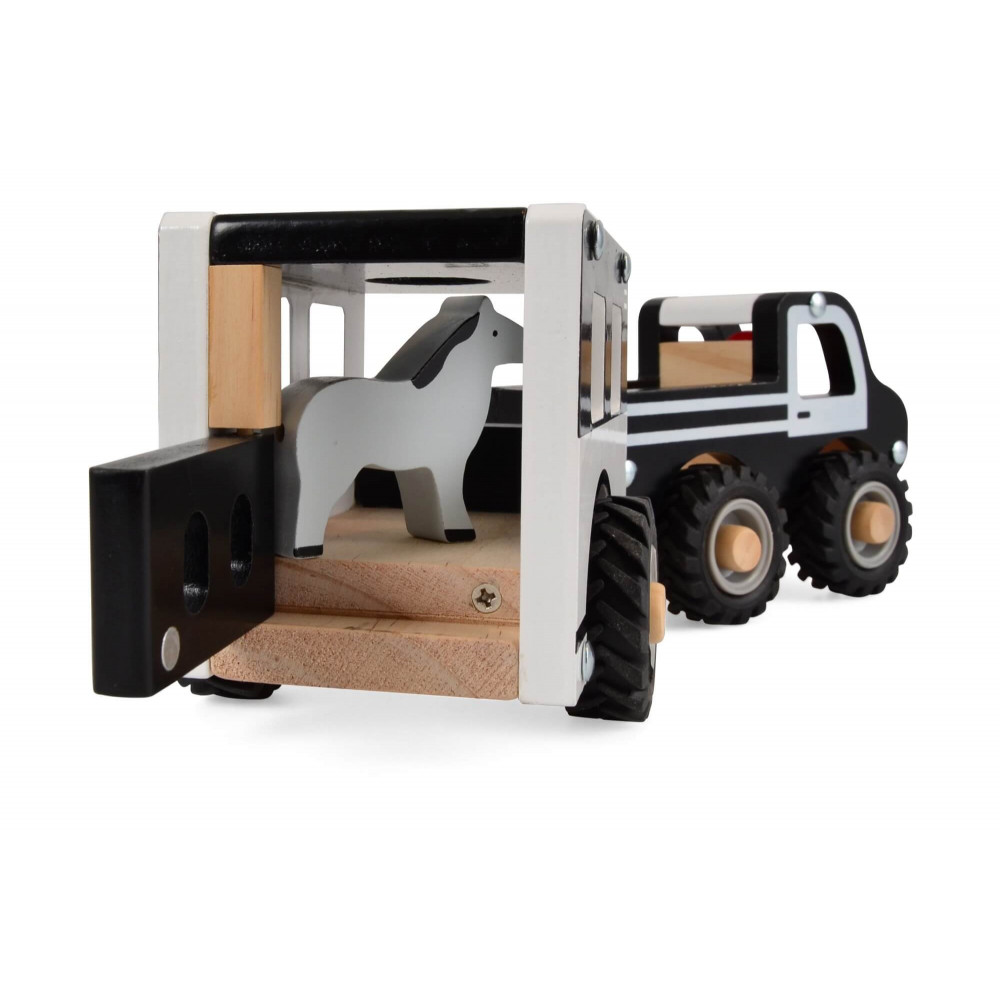 Magni Auto mit Pferdeanhänger und Pferden aus Holz Magni Auto mit Pferdeanhänger und Pferden aus Holz