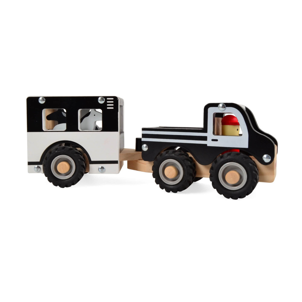 Magni Auto mit Pferdeanhänger und Pferden aus Holz Magni Auto mit Pferdeanhänger und Pferden aus Holz
