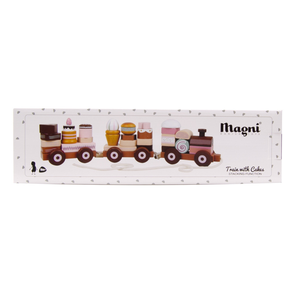 Magni Großer Holzzug mit Süßigkeiten / Stapelspiel