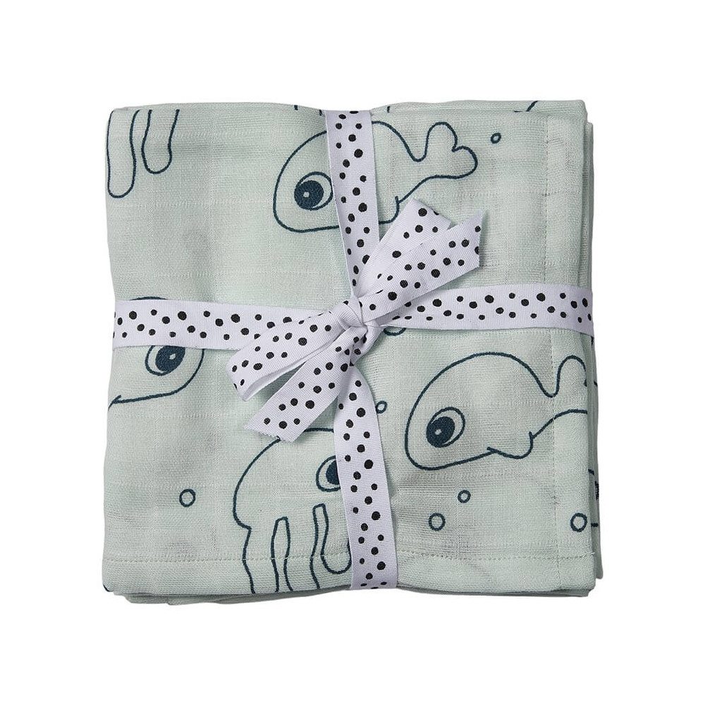 Done by Deer XL Mullwindeln / Pucktücher Set "Sea Friends" Blau Done by Deer XL Mullwindeln / Pucktücher Set "Sea Friends" Blau