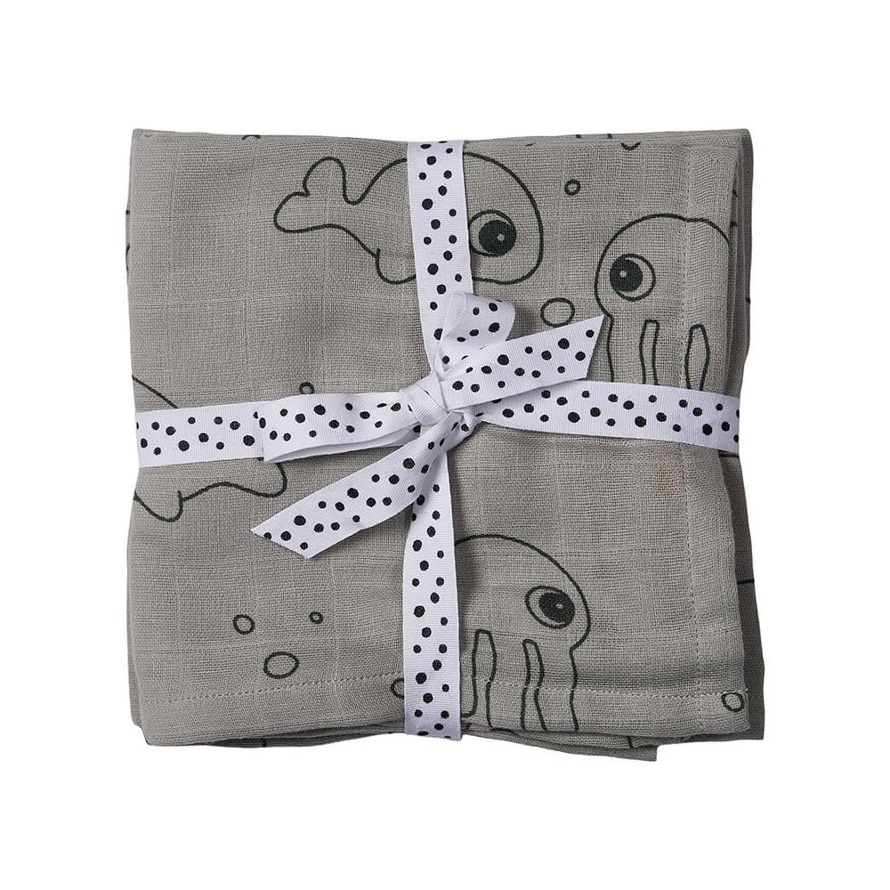 Done by Deer Spucktücher Set "Sea Friends" Grau Done by Deer Spucktücher Set "Sea Friends" Grau