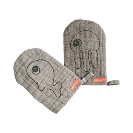 Done by Deer Waschlappen 2er Set Sea Friends Grau Done by Deer Waschlappen 2er Set Sea Friends Grau