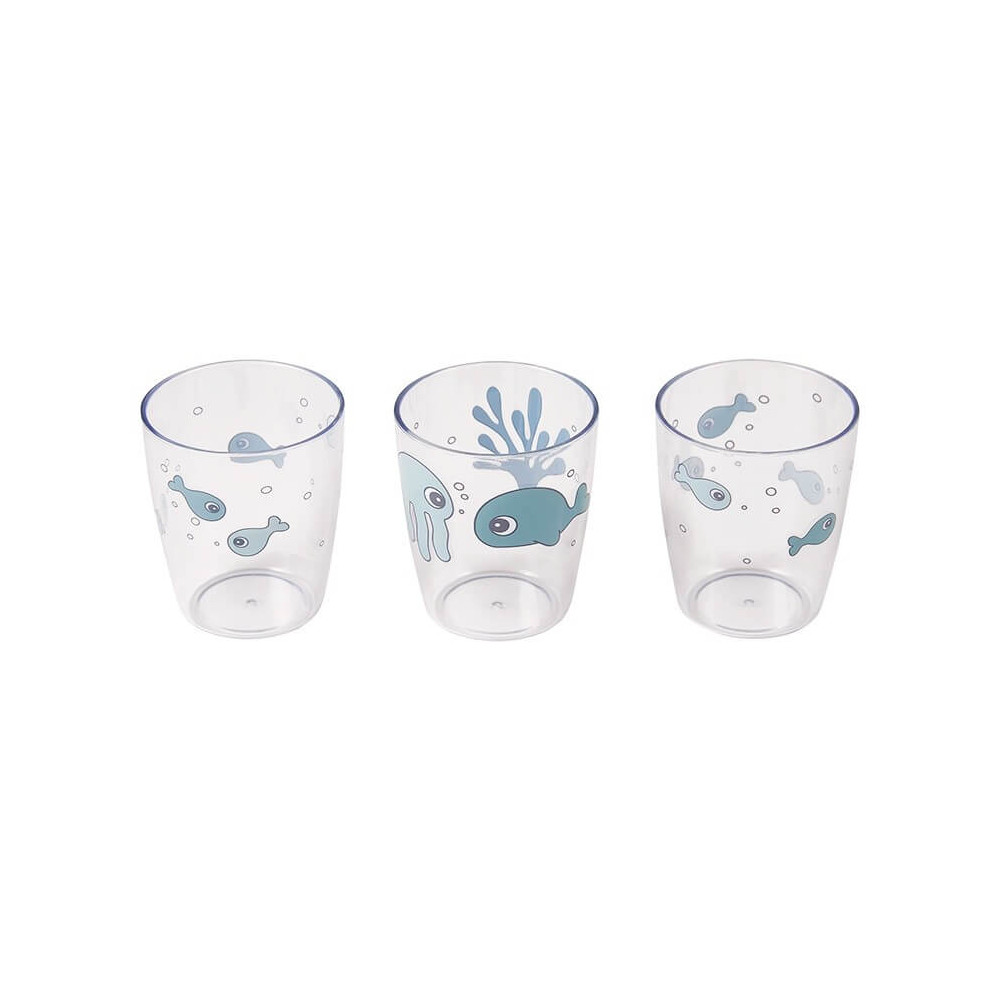 Done by Deer Kinder Glas Set Yummy Mini, Sea friends, blau