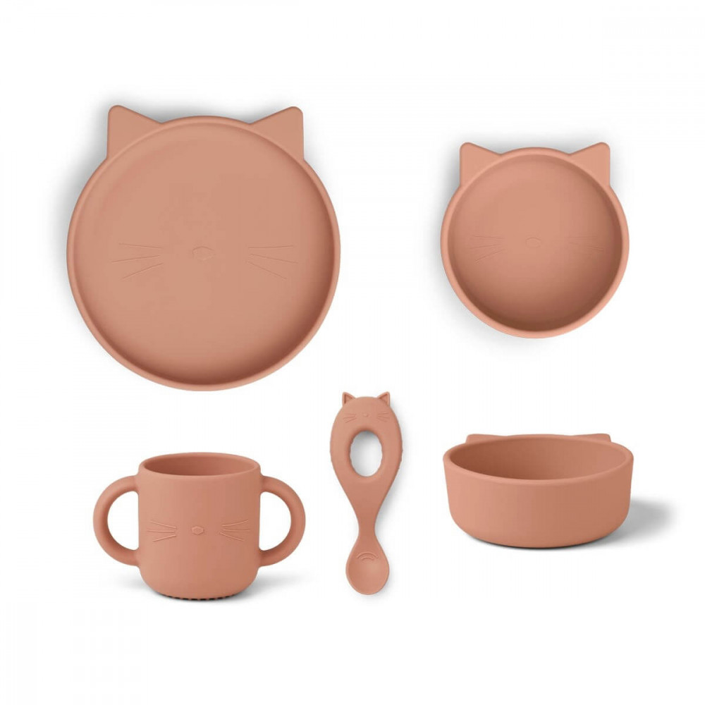 Liewood Silikongeschirr-Set Vivi Katze, dark rose Liewood Silikongeschirr-Set Vivi Katze, dark rose