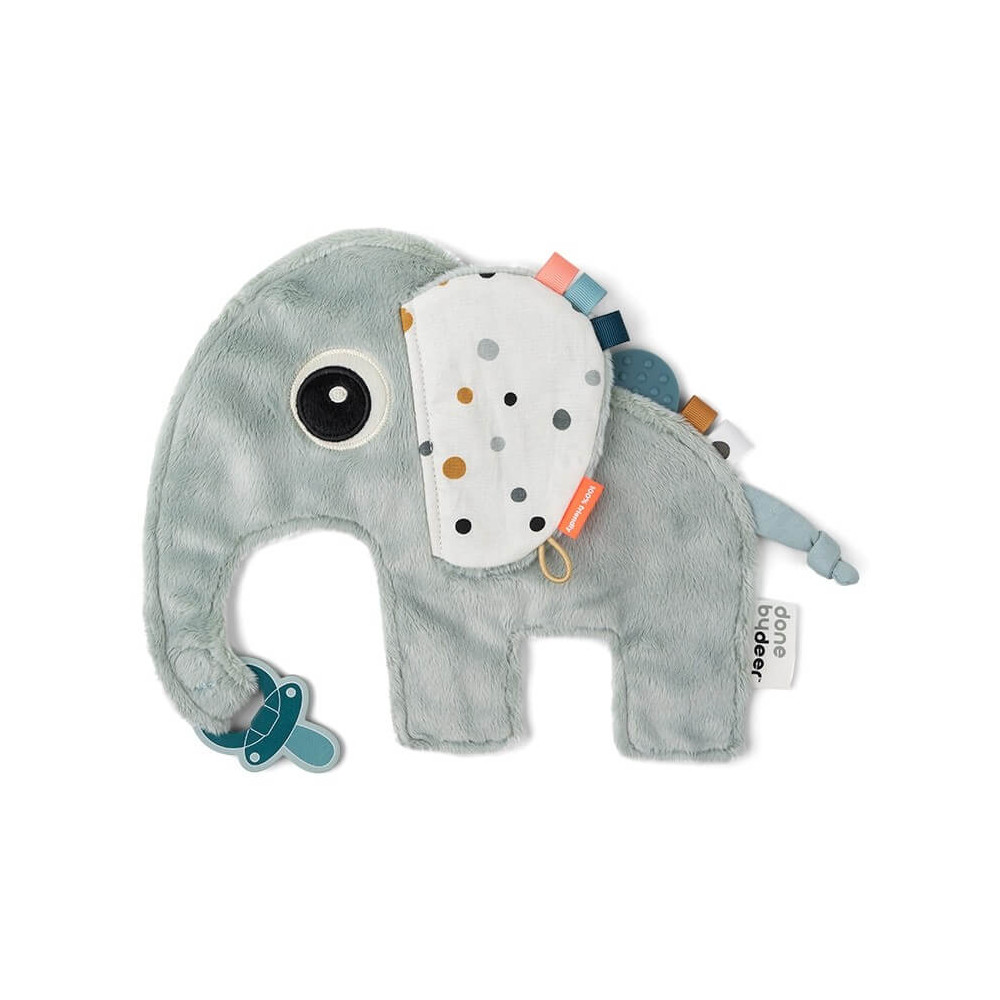 Done by Deer Kuscheltuch Elefant mit Schnullerbefestigung grau
