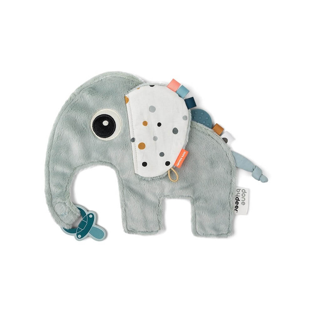 Done by Deer Kuscheltuch Elefant mit Schnullerbefestigung blau